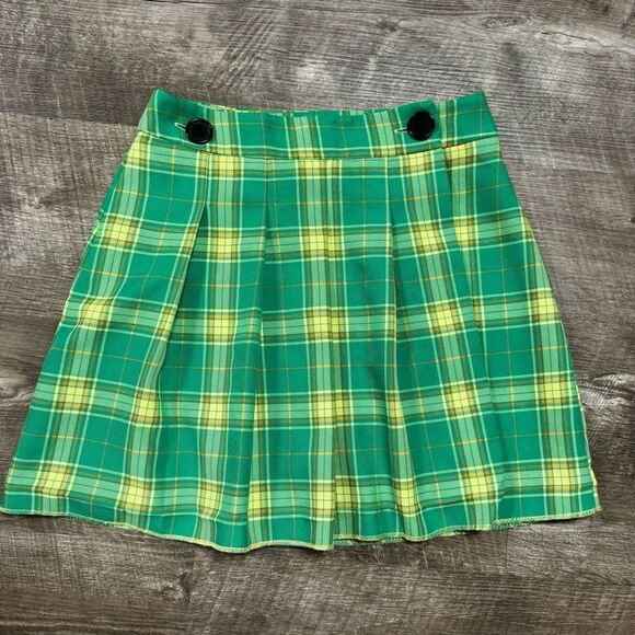 TOPSHOP Green Plaid Mini Skirt Size 2 - Picture 2 of 8